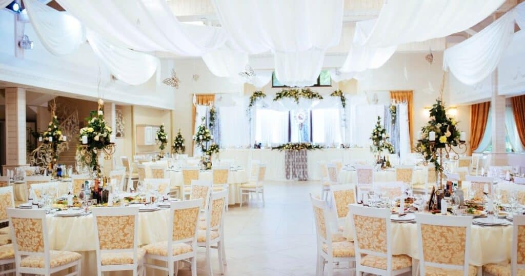 Event space decorated for baby shower