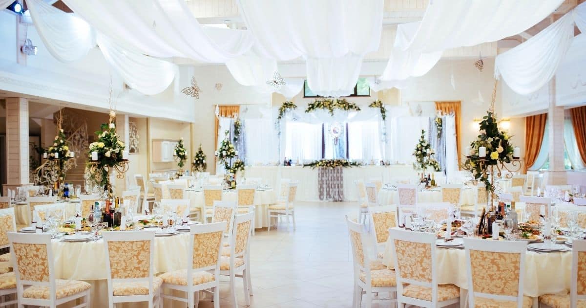 Event space decorated for baby shower