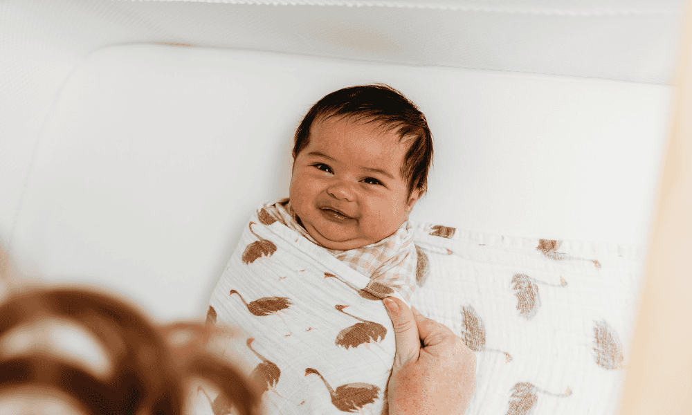 Baby being swaddled by Newborn Care Specialist