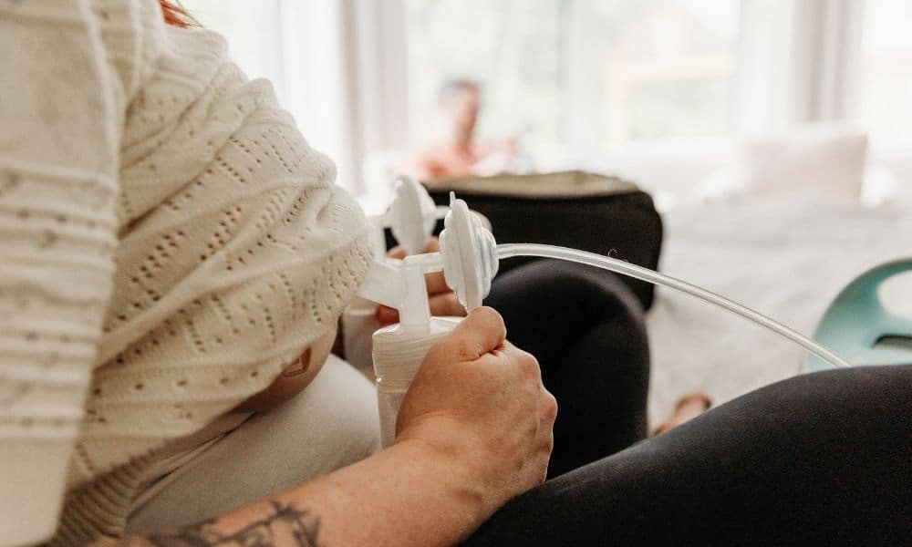 New mom using breast pump